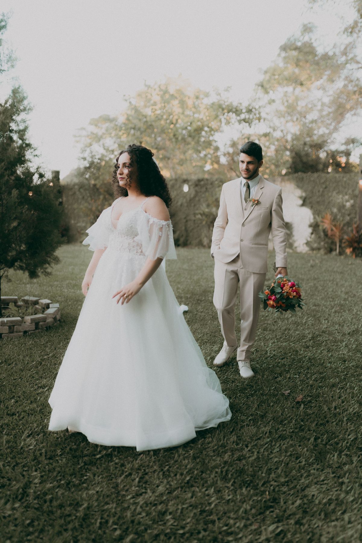 Newlyweds in a garden ceremony