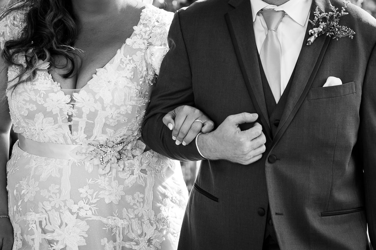 Black and white close view of wedding attire